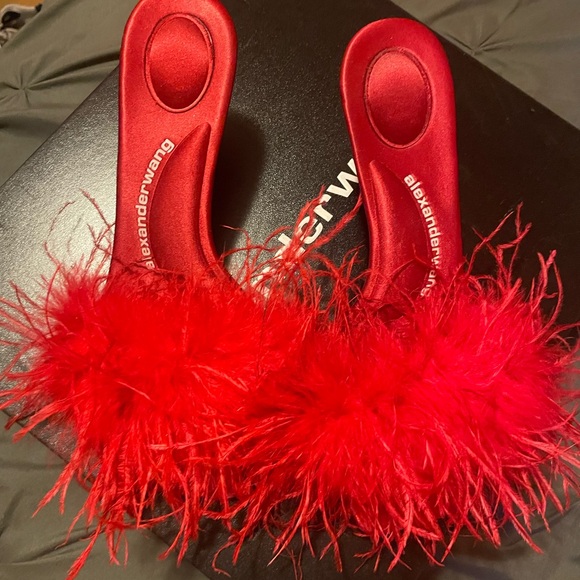Alexander Wang Shoes - Alexander Wang Vibrant Red Feathered Heels